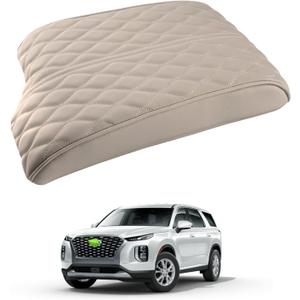 Autorder Center Console Cover for 2020-2025 Hyundai Palisade Accessories Armrest Cover Memory Foam Armrest Support Cushion Anti-Scratch Leather Protector Pad (Beige)