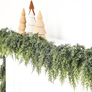 Jutom 1 Pcs 6 ft Christmas Cedar Garland - Dual Green Realistic Cedar Pine Needles Garland Artificial Decoration for Table, Mantel, Wall - Home Winter Holiday Party Decor