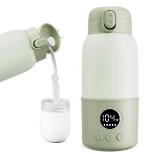 Portable Bottle Warmer for Travel, 2-Min Fast Heating Baby Bottle Warmer,12.8oz Formula Container to Go for Breastmilk, Formula Dispenser with Long-Lasting Keep Warm Function