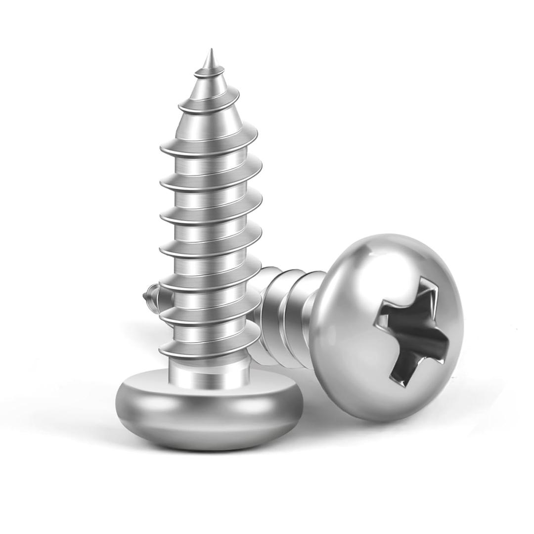 MewuDecor #8 x 3/4" Pan Head Self Tapping Screws Sheet Metal Wood Screws, 304 Stainless Steel 18-8, 200 PCS (Silver)