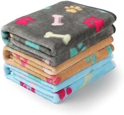 Luciphia 1 Pack 3 Blankets Fluffy Premium Fleece Pet Blanket Flannel Paw Printed Throw for Dog Cat(Small 23x16'', Grey/Brown/Blue)