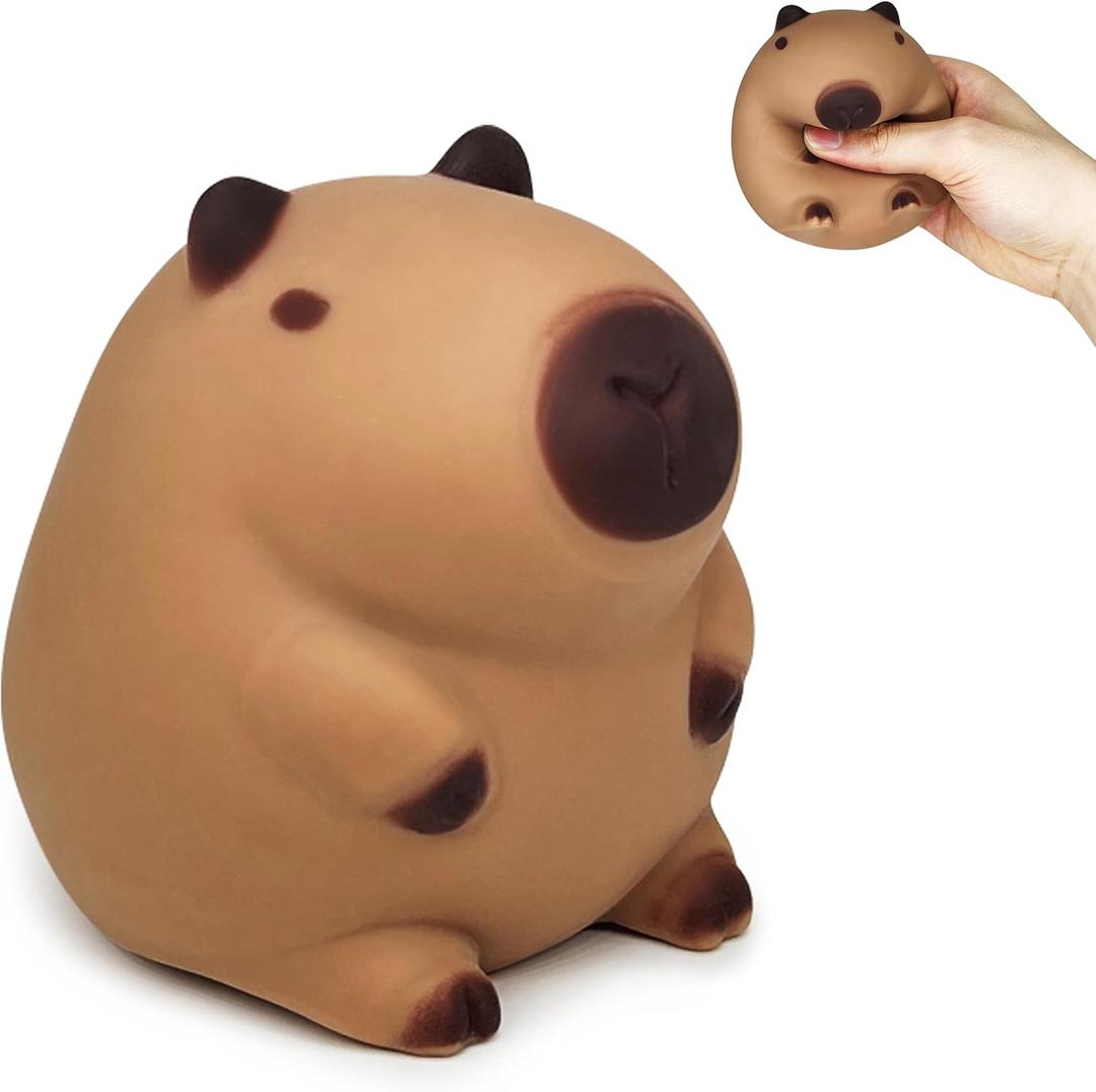 Squishy Capybara Stress Balls Squeeze Toys, Super Fun Animal Stress Relief Ball for Kids and Teens, Dough Ball Sensory Toys, Party Favors, Classroom Prizes | Sitting Capybara Squish Balls Fidget Toys