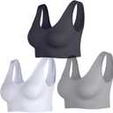 Women's Wireless Sleep Bras Unpadded Seamless Comfort Bras Throw-on Wirefree Bralettes 3 Pack (Black/White/Grey)