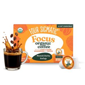 Four Sigmatic Mushroom Coffee K-Cups | Organic Dark Roast Coffee with Lions Mane Mushroom Powder & Yacon | Focus & Immune Support | Vegan & Keto | Sustainable Pods | 10 Count
