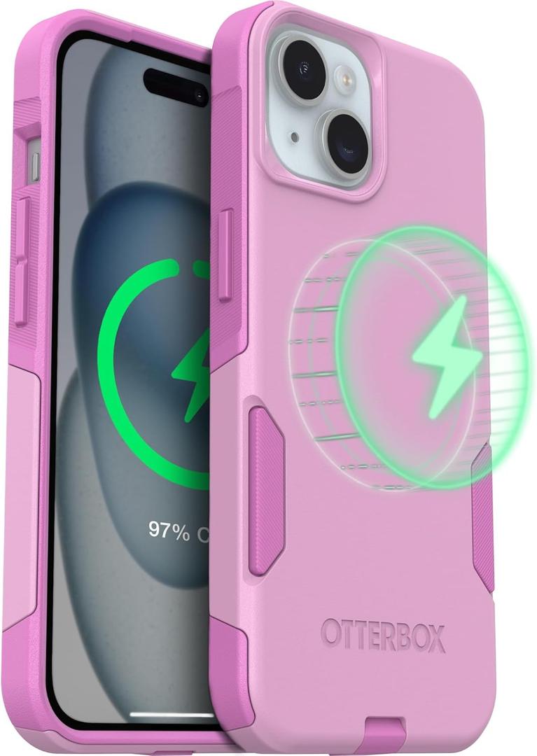 OtterBox iPhone 17e, iPhone 16e, iPhone 15, iPhone 14, and iPhone 13 Commuter Series Case - MagSafe Edition - Pink, Slim & Tough, Pocket-Friendly, with Port Protection - Wildflower