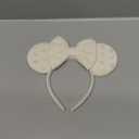Trnerm Beige Fuzzy Mouse Ears Headband for Women, Cute Beads Headband with BowsHalloween Costume Accessory