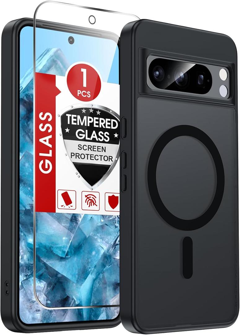 LeYi for Pixel-8-Pro Case: [Mag-Safe Fit] Google Pixel 8 Pro Case with Screen Protector, Textured Unlocked Smartphones 8pro Cover, Rugged Luxury Translucent Shell Funda para Pixel 8 Pro Phone, Black