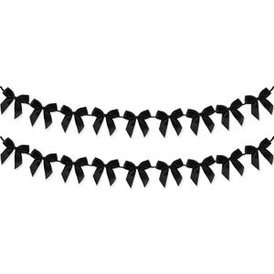 2pcs Bow Garland Banner, Ribbon Bow Party Decorations for Baby Shower Girls Bow Coquette Birthday Party Decor (Black)