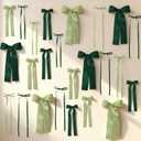 36 Pcs Bow Wall Decor Set, DIY Satin Ribbon Bows for Photo Backdrop, Birthday, Baby Shower, Bridal Shower, Bachelorette Party, Room Decor (Sage & Hunter Green)