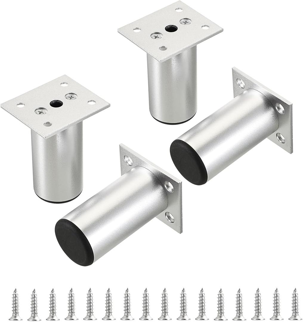 Sumnacon 4PCS Aluminium Alloy Furniture Legs - Round Adjustable Sofa Legs Furniture Cabinet Legs, 3 Inch Funiture Feet for Cabinet Desk Table Chair Sofa Bed, Silver
