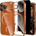 Oyfcasel Designed for iPhone 17 Pro Max Case 6.9",with Privacy Screen Protector*1,Compatible with MagSafe,Anti-Scratch Case with Camera Lens Protector Plating Bling for Women Orange