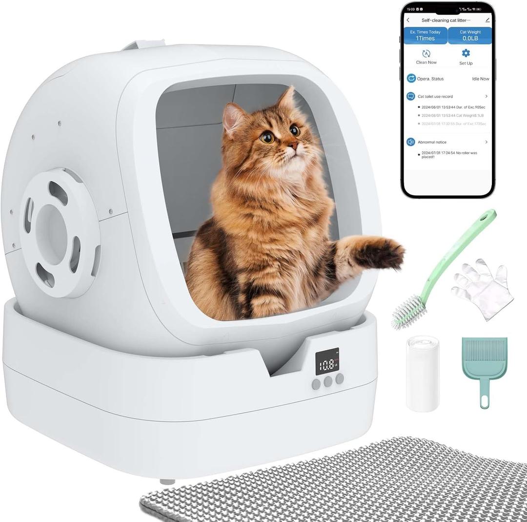 Automatic Cat Litter Box Self Cleaning - APP Control and Weight Monitoring - Ultra-Quiet, Medium Cats and Kittens Litter Box, Safe Anti-Pinch