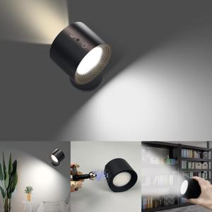 LEASTYLE LED Wall Sconce, Rechargeable Wall Lights with Remote 360 Rotatable Wall Lamp Battery Operated Lights, 3 Color Temperature Dimmable Magnetic Wall Light for Bedroom Reading Bedside
