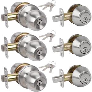HOSOM 3 Pack Entry Door Knob and Single Cylinder Deadbolt Lock Set, Exterior Door Lock Set, Keyed Alike Entry Door Locksets with Deadbolt for Entrance and Front Door, Satin Nickel