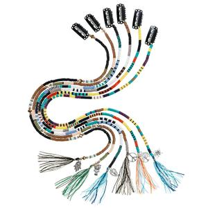 21 Inch Bright Spacer Bead Hair Wrap Set with Tassels, Hair Clips, and Retro Charm - 6 Styles for Women and Girls. (Mixed)