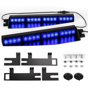 ASPL 32LED Visor Lights 26 Flash Patterns Windshield Emergency Hazard Warning Strobe Beacon Split Mount Deck Dash Lamp With Extend Bracket (Blue)