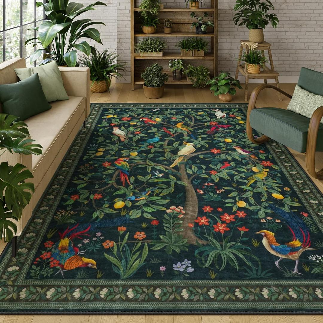 LEEVAN Washable Living Room Area Rug Non Slip Soft Bedroom Mat Green 8x10 Rug Nursery Floor Carpet Kids Room Decor Vintage Home Office Rug Clearance (8'x10', Dark Green)