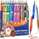 Funto ClickLink Refillable Acrylic Markers, 30 Colors with Visible Ink Cartridges & Dual-Brush Tips - Quick-Dry Water-Based Paint Pens for Ceramic, Glass, Wood