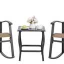 Shintenchi 3 Piece Rocking Bistro Set, Outdoor Furniture with Rocker Chairs and Glass Coffee Table Set of 3, Balcony, Porch Furniture for Small Space, Brown