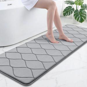 Smiry Memory Foam Bath Mat 70''x24'', Ultra Soft Non-Slip Bathroom Rug, Plush Water Absorbent Quick Dry and Machine Washable Floor Mat for Shower, Tub & Home Decor, Grey