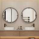 Black Metal Round Vanity Mirror, Easy to Install Modern Wall Mirror, 27 Inch Home Decorative Circle Mirror for Entryway Foyer Living Room Bedroom Bathroom