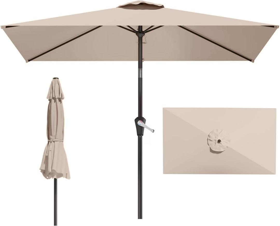 6.5x10FT Patio Umbrella, Outdoor Umbrella with Push Button Tilt and Crank, 8 Sturdy Ribs, UV Protection & Waterproof Market Umbrella for Pool, Backyard, Beach,Deck (Beige)