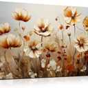 DNIEOTU Flower Wall Art for Living Room, Floral Canvas Wall-Decor for Bedroom, Beige and Brown Picture Prints for Hallway Office, Size 40 x 20 Inches