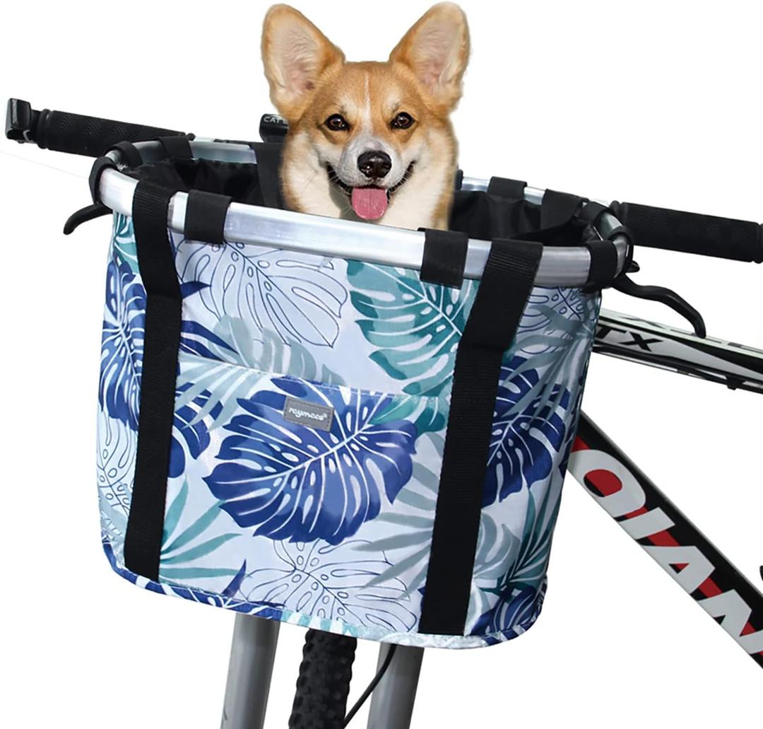 RAYMACE Bicycle Basket Dog Bike Handlebar Basket Front,Folding Detachable Quick Release Easy Install, Cycling Picnic Bag
