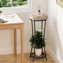 YINMIT Plant Stand Indoor Outdoor, 2 Tier Metal Potted Holder Rack, Flower Pot Stand Shelf, Heavy Duty Round Supports Rack, Corner Plant Shelf for Balcony Garden Patio Living Room (Black-Iron)