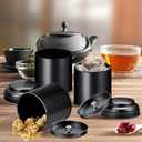 Meanplan 12 Pcs Tea Tin Canister with Airtight Double Lids Round Tin Can Box Small Kitchen Tea Canister Loose Leaf Storage Containers for Loose Bags Coffee Sugar Candy Spices(Black,8 oz)