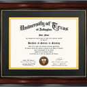 GraduationMall 6x8 Diploma Frame with Black over Gold Mat or Display 8x10 Document without Mat, Tempered Glass, Mahogany with Gold Beads