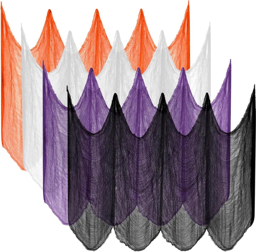Halatool 30 X 90 in Halloween Creepy Cloth, 4 PCS Multi-Color Spooky Cheesecloth Scary Hanging Gauze Decor for Halloween Party Supplies Haunted Houses Windows Doorways Indoors & Outdoors