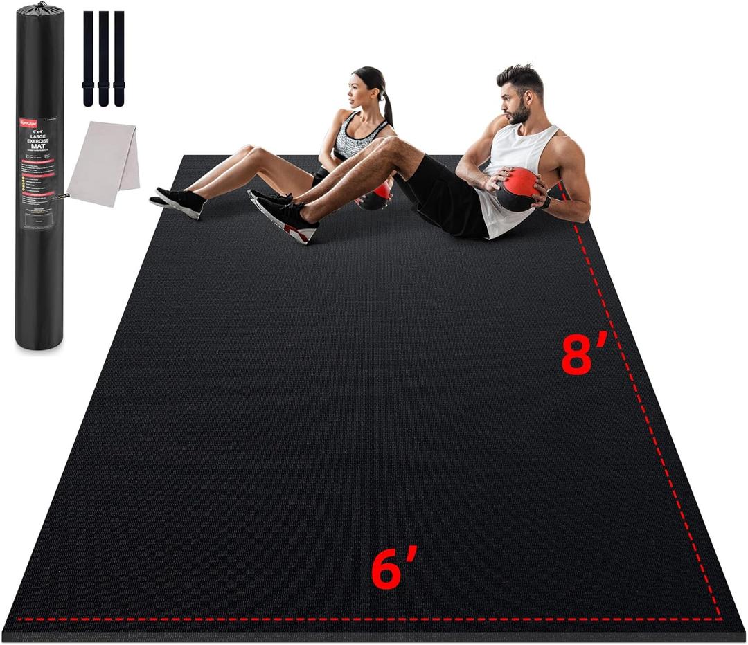 GymCope Large Exercise Mat for Home Workout,12x6/10'x6'/9'x6'/8'x6'/7'x5'/6'x4' (7mm) Extra Thick Workout Mat, High-Density Gym Mat for Cardio, Jump Rope, MMA, Weights (Shoe-Friendly)
