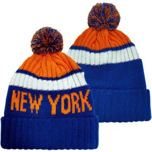 Baseball Team City Beanie, Cuffed Knit Soft Headwear for Women Men Youth, Sports Stylish Winter Hat, Gift for Fans (Blue-orange)