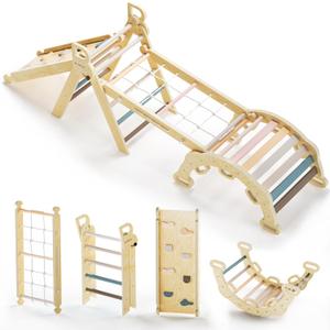 BlueWood 2025 8-in-1 Pikler Triangle Climbing Set Toddler Toys Indoor Baby Jungle Gym Climber Playground for Kids - Mauve Pink