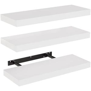 AMADA HOMEFURNISHING Floating Shelves, Wall Shelves for Bathroom/Living Room/Bedroom/Kitchen Decor, White Shelves with Invisible Brackets Set of 3 - AMFS08