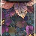 for iPhone 17 Pro Case Cute - Wireless Charging Compatible - Dual-Layer Hard Shell + Silicone Cover - Aesthetic Protective Trendy Phone Case for Women - Purple Flower Leaves