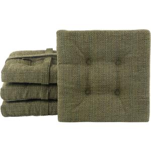 Klear Vu Non-Slip Gripper Tufted Square Stools Cushions with Tie Straps for Dining Rooms, Kitchen Bars, Cafes and Restaurants-Set of 4, 12x12, 4 Count (Pack of 1), Green