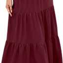 Women's 2025 Summer Boho Tiered Maxi Skirt Flowy A-Line Elastic Waist with Pockets Trendy Beach Long Skirts (XXL)