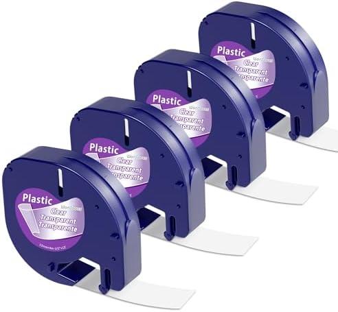 Label Maker Clear Tape Replacement for Dymo Label Maker Refills Clear 1/2'' x 13', Compatible with Dymo Letratag Refills Transparent Plastic Tape Work with LT-100T LT-100H QX50, 4-Pack