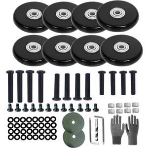 Luggage Suitcase Replacement Wheels 1.97inch(50mm) Diameter 8 Pcs 0.55inch(14mm) Thickness Wheel with 3 Sizes Axle Wear-Resistant Mute Rubber Swivel Caster Repair Kits for Trolley Bag Travel Box
