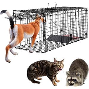 Humane Large Animal Trap Black 42 x 15.7 x 17.7 inch | Easy to Set & Release Animal Trap Cage, Collapsible Live Traps for Dogs, Raccoons, Foxes, Coyotes