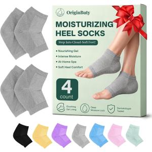 4 Socks Moisturizing Socks for Women, Silicone Socks & Gel Socks, Heel Socks for Dry Cracked Feet, Heel Protectors for Cracked Heel Treatment, Foot Care Socks, Toeless Socks for Women and Men, Gray, One Size
