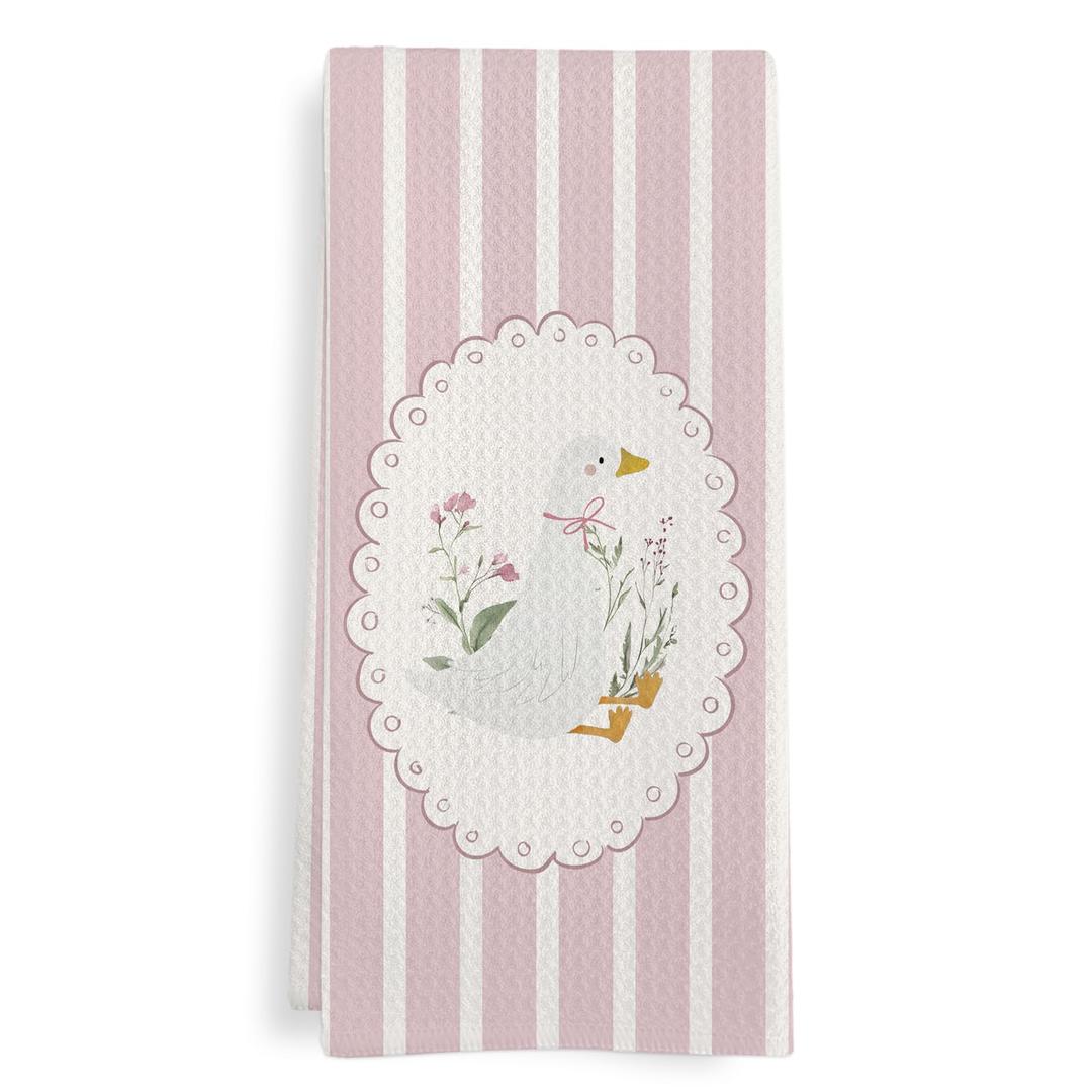 GWFSJYU Goose Kitchen Towels, Goose Nursery Room Decor, Pink Cute Geese Dish Tea Towels for Kitchen Nursery, Coquette Preppy Geese Decorative Hand Towel for Bathroom Girls Room, 16x24 Inch