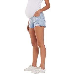V VOCNI Maternity Jean Shorts Women's Maternity Indigo Blue Mom Tassel Secret Underbelly Denim Shorts, Large