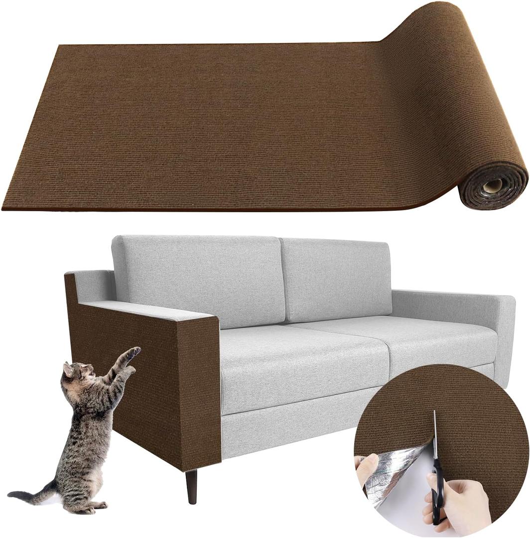 Climbing Cat Scratcher Mat Trimmable Cat Scratching Post Carpet 118x15.8 Self Adhesive Carpet Mat Pad Replacement for Cat Tree Shelves Post Couch Wall Furniture Steps DIY Protector (Brown)