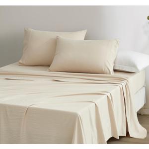 Chezmoi Collection Stone Washed Twin Size Sheet Set - 3-Piece Extra Soft Breathable Wrinkle & Fade Resistant 14-Inches Deep Pocket Sheets & Pillowcases Set - Twin, Sand