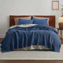 Bedsure Gentlesoft 100% Cotton Blanket King Size for Bed - Cooling Breathable and Soft for Summer, Thick Cozy Waffle Weave Blanket Gifts for Women, Navy, 104x90 inches