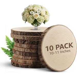 KARAVELLA Large Wood Slices for Centerpieces Wood Centerpieces for Tables, Rustic Wedding Centerpiece, Natural Wood Slabs, Thin Slices 10-11 inches (10 Pack)