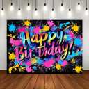 Graffiti Happy Birthday Backdrop 7x5ft Colorful Painting Birthday Party Decorations Background Neon Glow in The Dark Banner Photo Booth Props